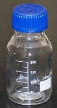 FRASCO VIDRIO BORO 250ML, TAPA ROSCA AZUL GL45.