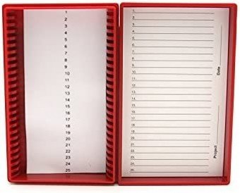 Caja roja PP para 25 portaobjetos