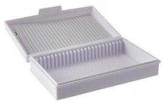 Caja PP blanca para 25 portaobjetos