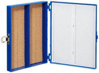 Caja PP azul para 100 Portaobjetos