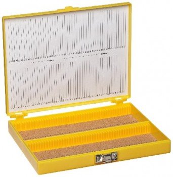 Caja PP amarilla para 100 Portaobjetos
