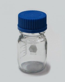 FRASCO VIDRIO BORO DE 500ML, CON TAPA ROSCA AZUL GL45.