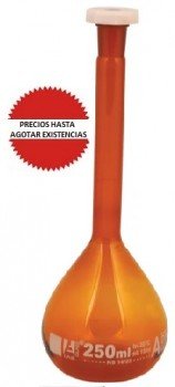 Matraz volumetrico ambar de vidrio 250ml